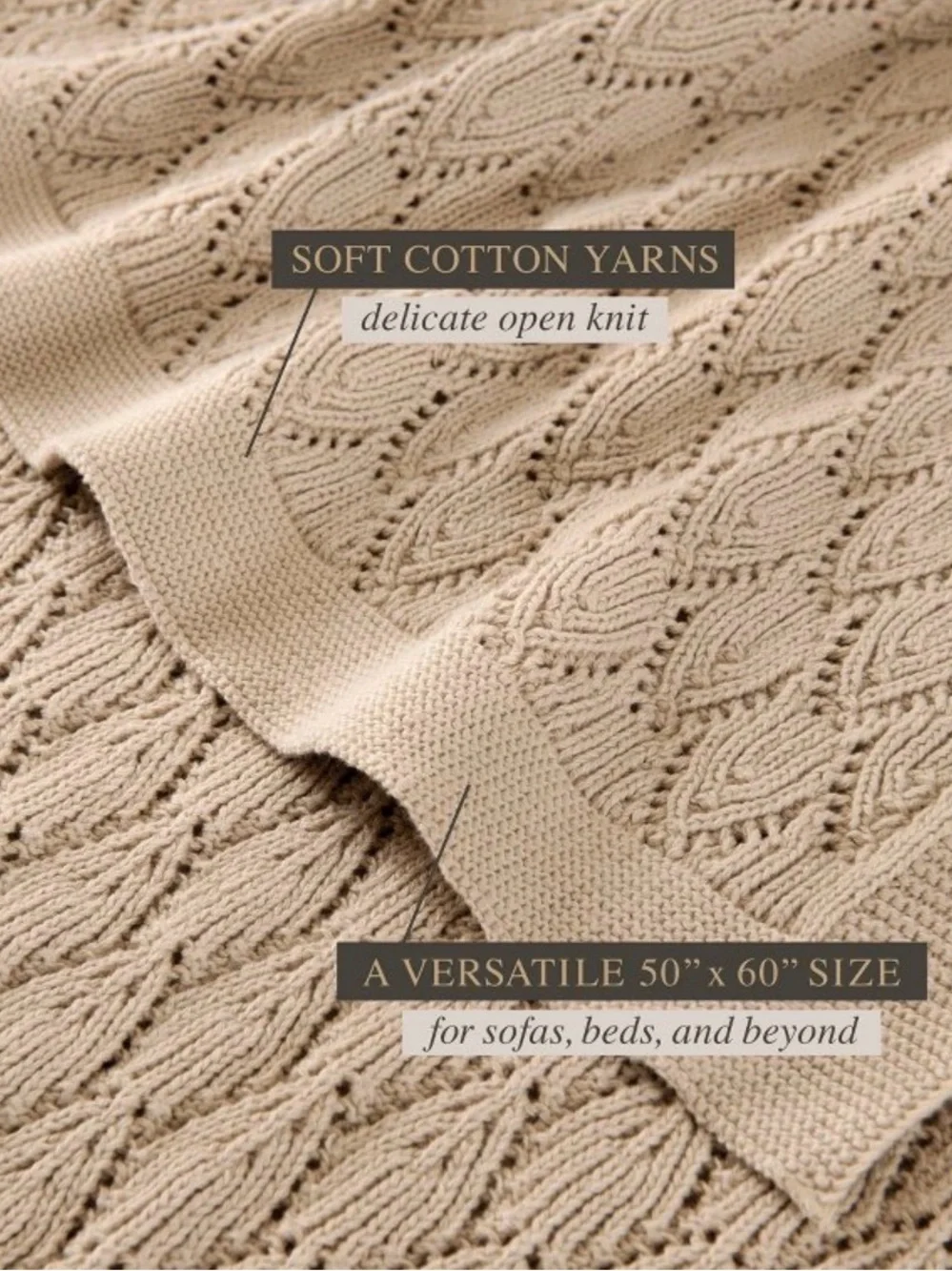 Luxurious soft Pointelle Knit Scallop Throw Blanket from Jeremiah Brent Home